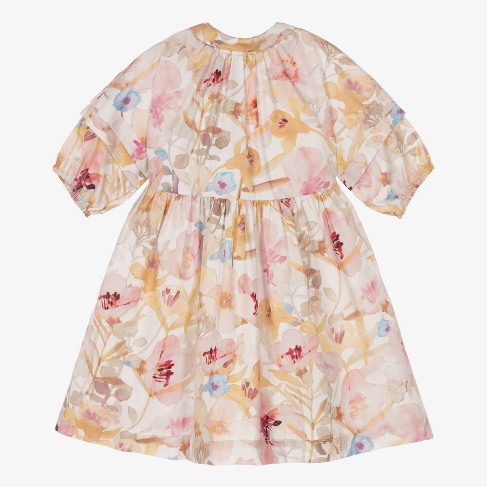 Il Gufo-فستان قميص قطن لون زهري بطبعة ورود | Childrensalon Outlet