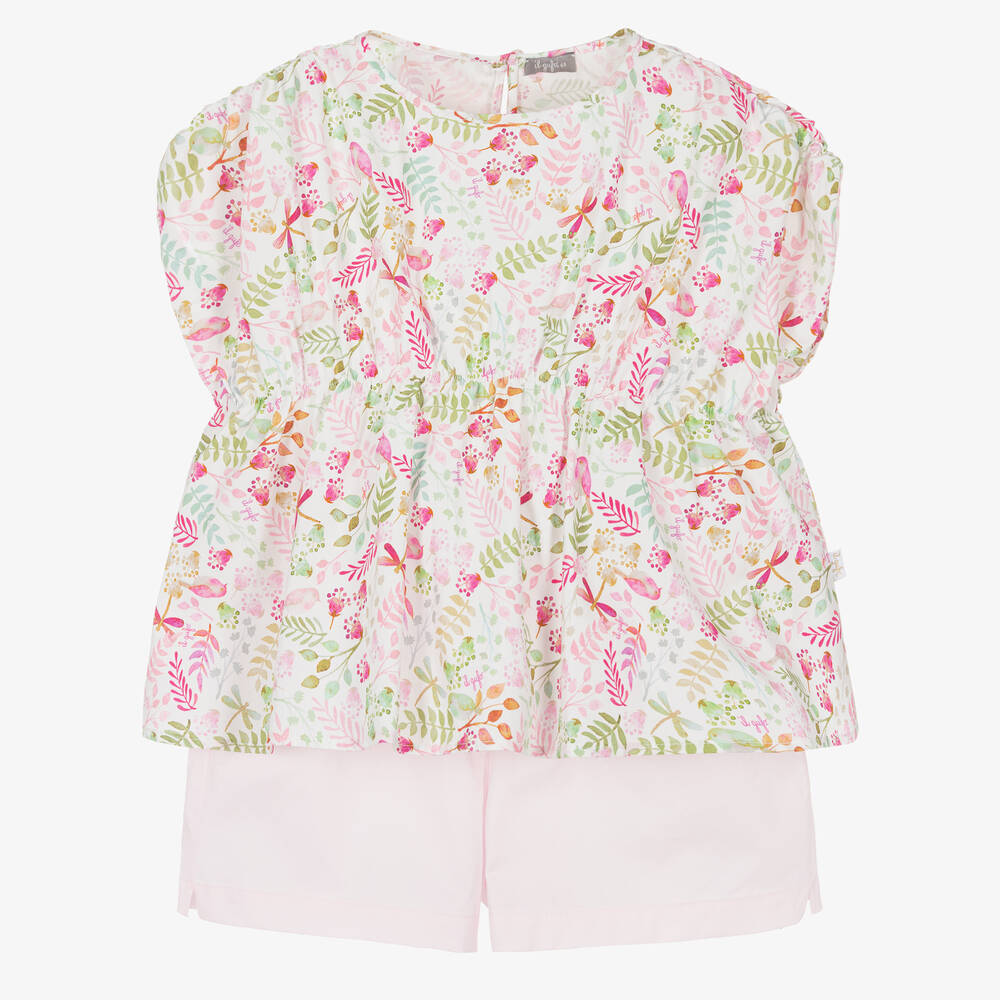 Il Gufo-Girls Pink Floral Cotton Shorts Set | Childrensalon Outlet