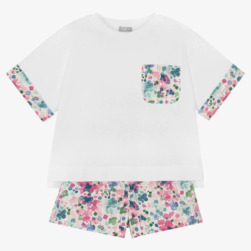 Il Gufo-Girls Pink Floral Shorts Set | Childrensalon Outlet