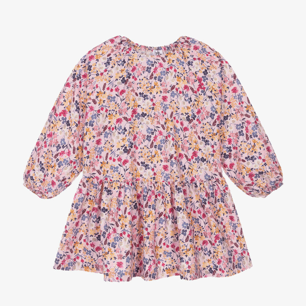 Il Gufo-Girls Pink Floral Twill Dress | Childrensalon Outlet
