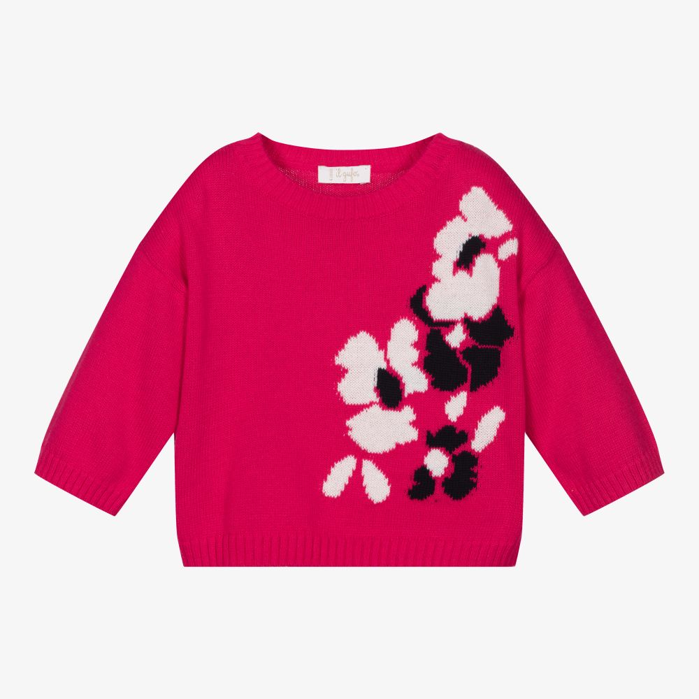 Il Gufo - Girls Pink Flower Sweater | Childrensalon