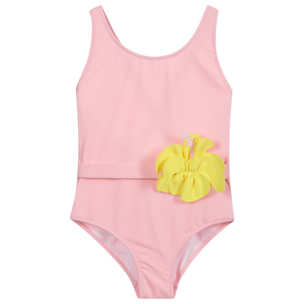 Il Gufo - Girls Pink Flower Swimsuit  | Childrensalon