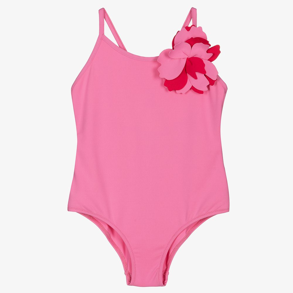 Il Gufo - Girls Pink Flower Swimsuit | Childrensalon