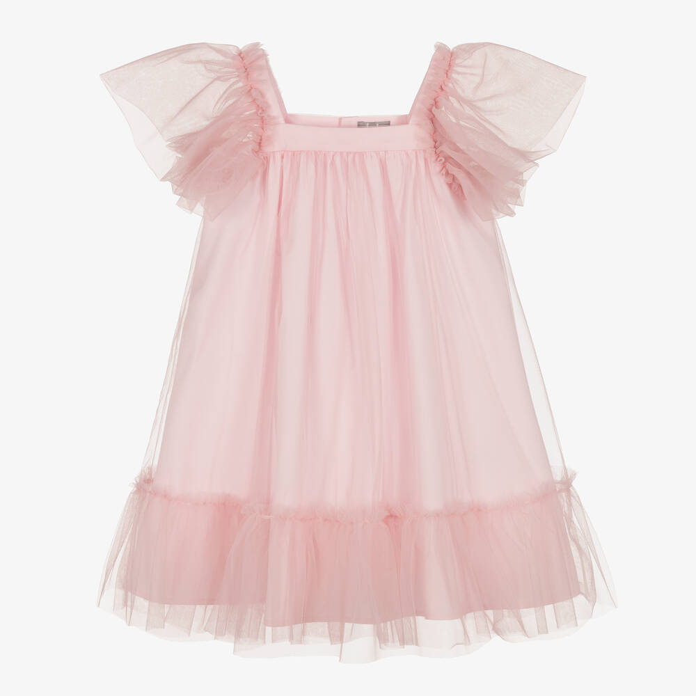 Il Gufo-Girls Pink Frill Tulle Dress | Childrensalon Outlet