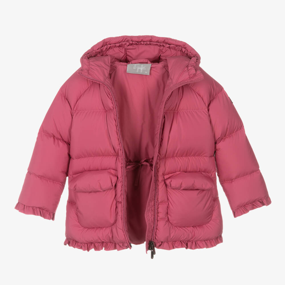 Il Gufo-Girls Pink Frilled Hooded Coat | Childrensalon Outlet