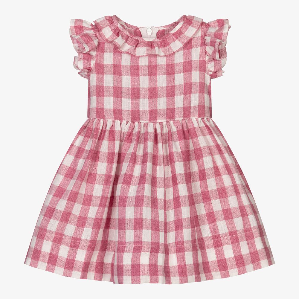 Il Gufo - Girls Pink Gingham Linen Dress | Childrensalon