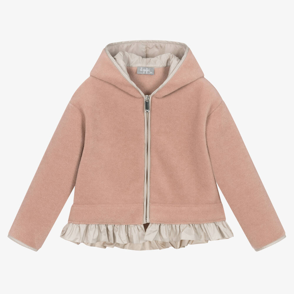 Il Gufo - Girls Pink Hooded Fleece Jacket | Childrensalon