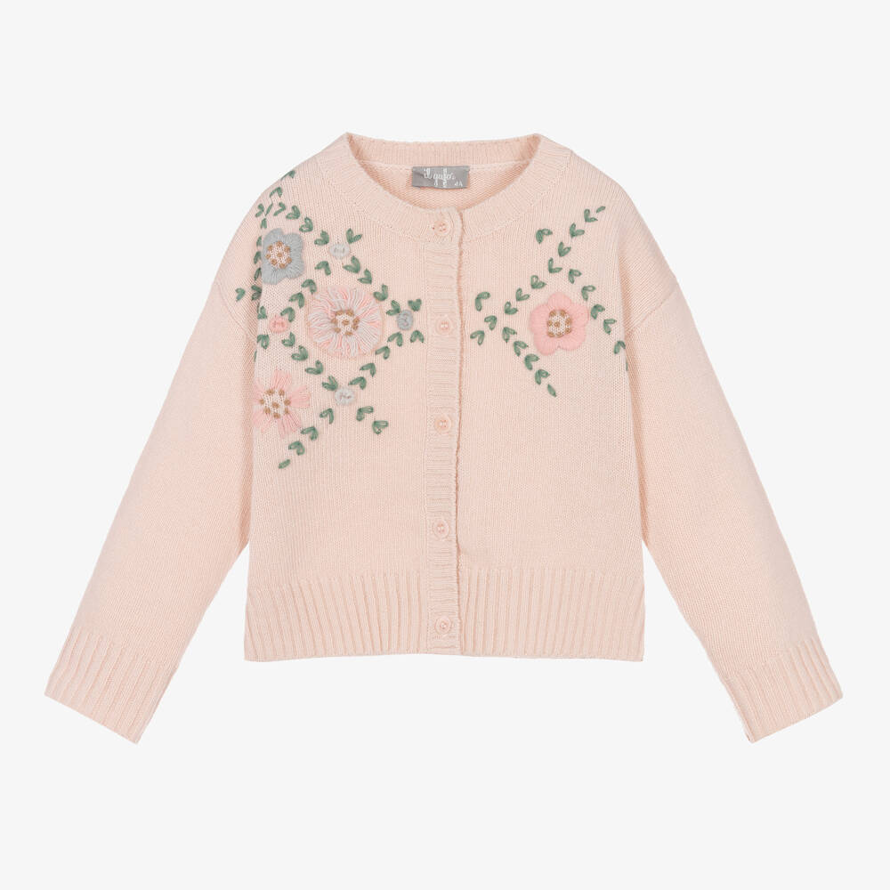 Il Gufo - Girls Pink Knitted Wool Cardigan | Childrensalon