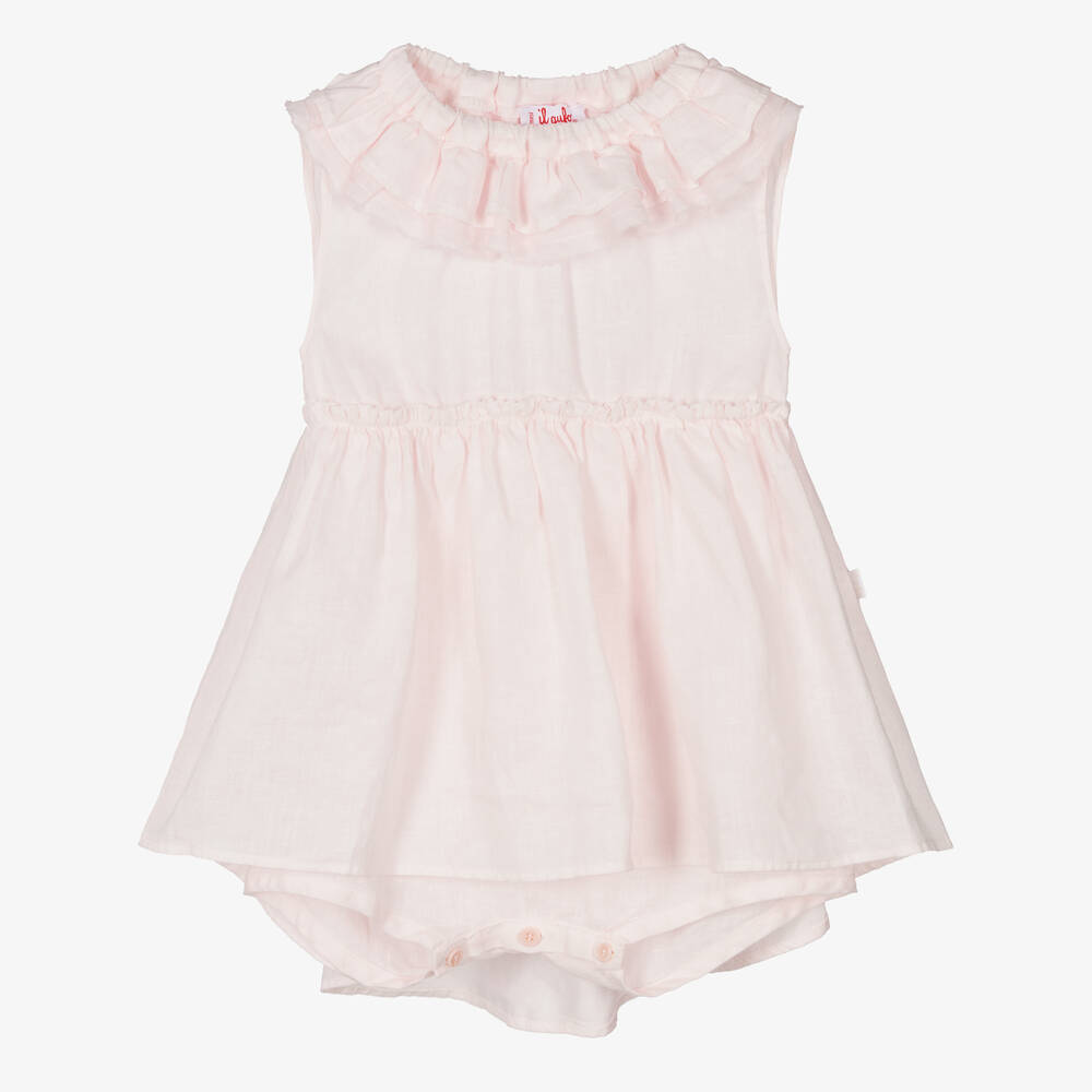 Il Gufo - Розовое льняное платье для девочек | Childrensalon