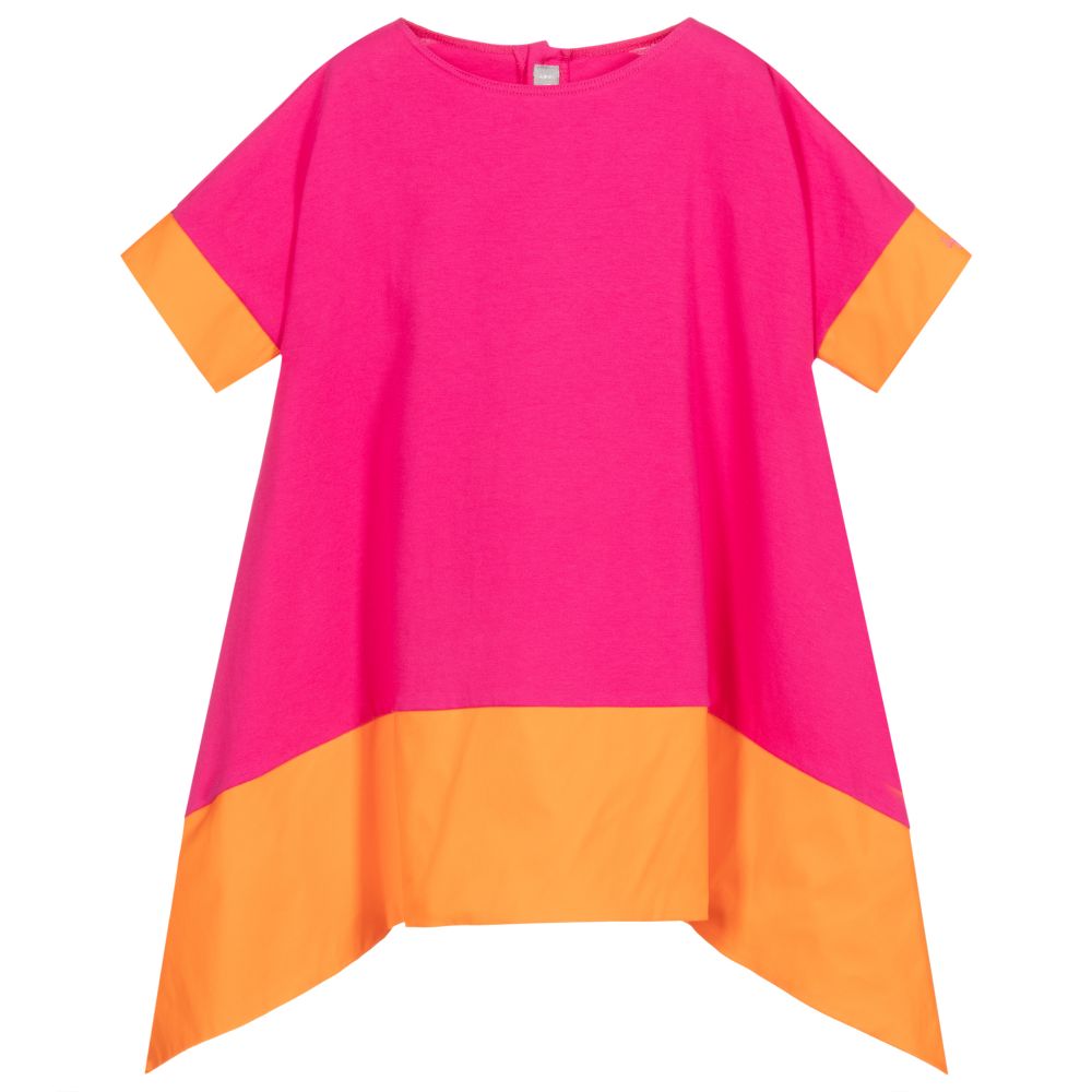 Il Gufo - فستان قطن جيرسي لون زهري وبرتقالي للبنات | Childrensalon