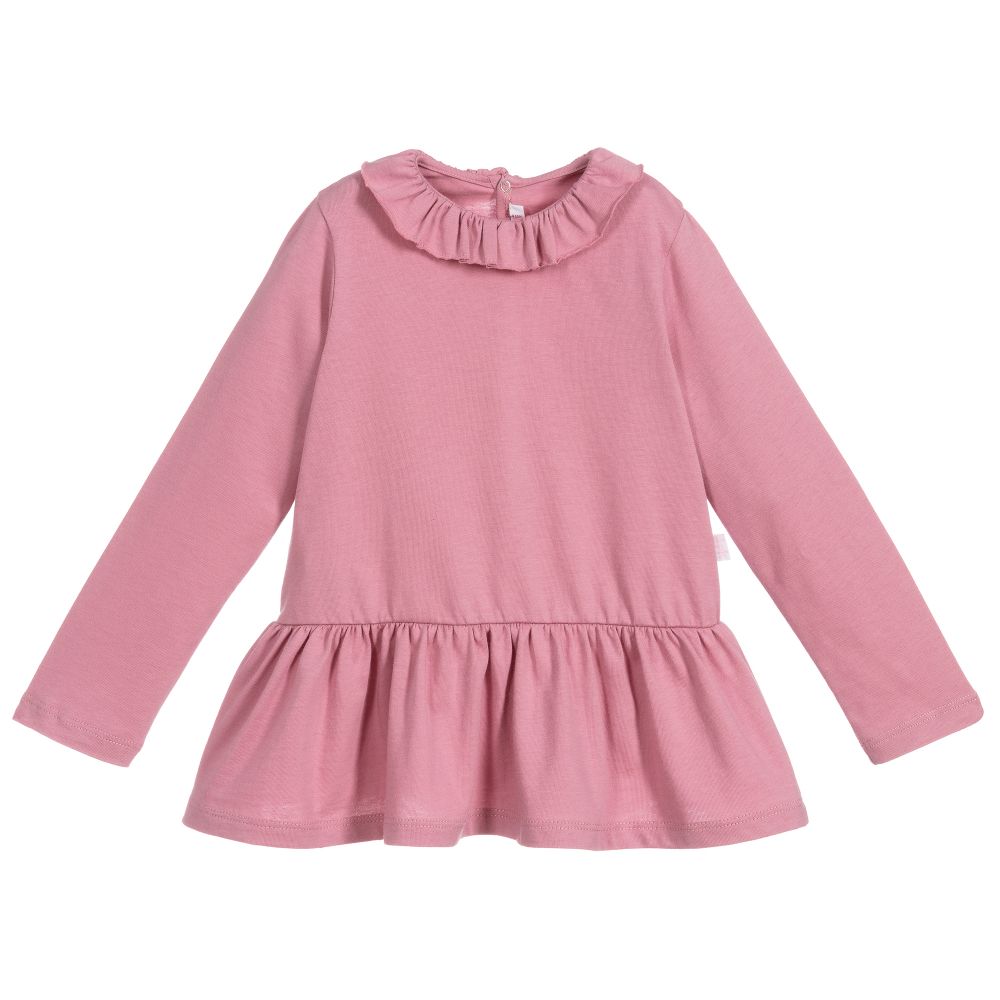 Il Gufo - Girls Pink Ruffle Cotton Top | Childrensalon