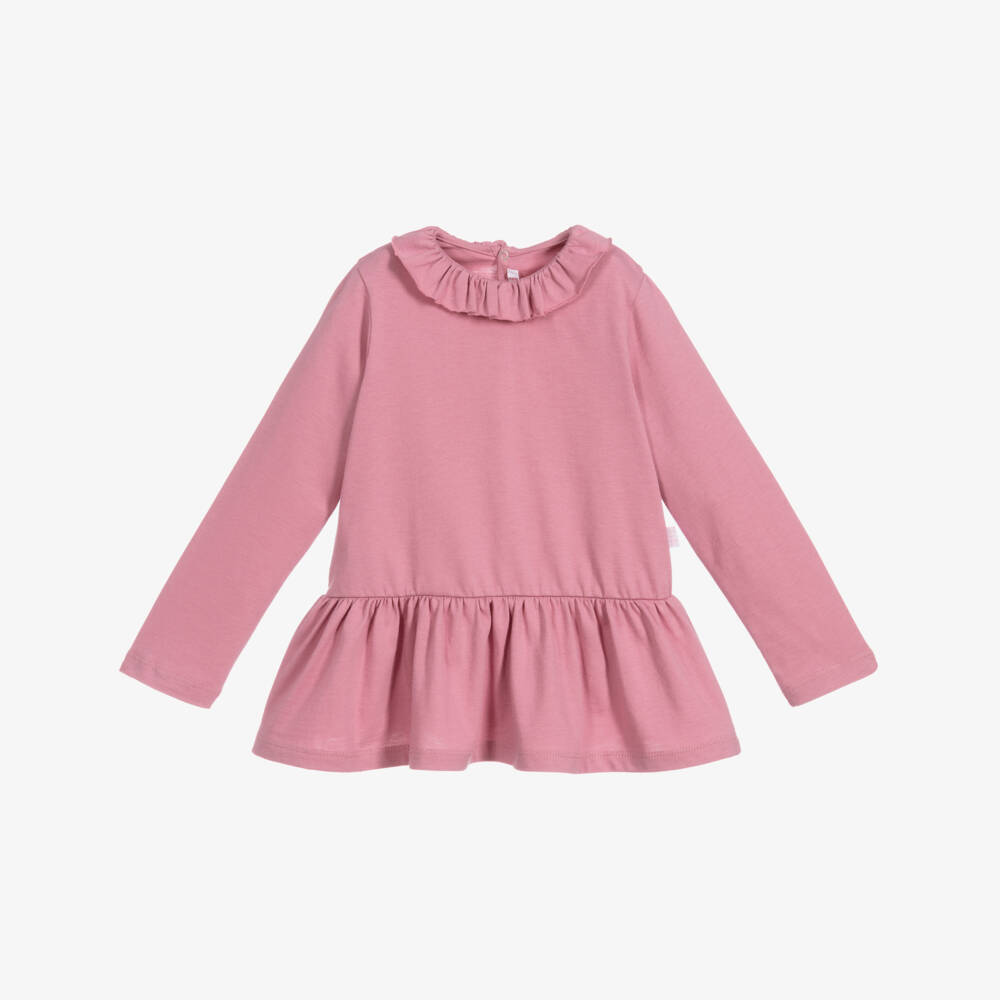 Il Gufo-Girls Pink Ruffle Cotton Top | Childrensalon Outlet