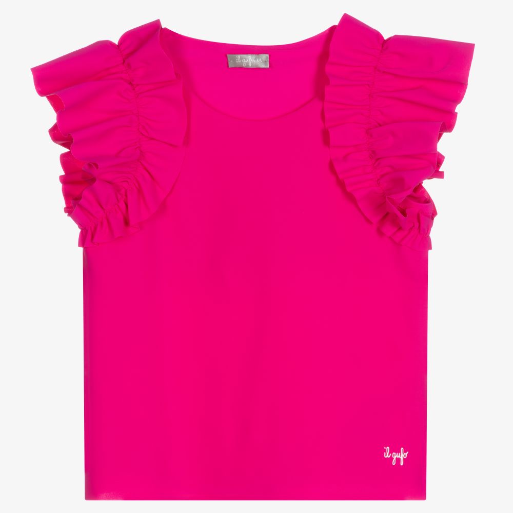 Il Gufo-Girls Pink Ruffle Top | Childrensalon Outlet