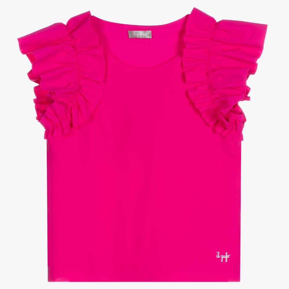 Il Gufo - Girls Pink Ruffle Top | Childrensalon