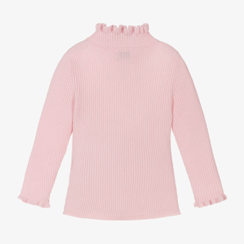 Il Gufo-Girls Pink Ruffled High Neck Jumper | Childrensalon Outlet