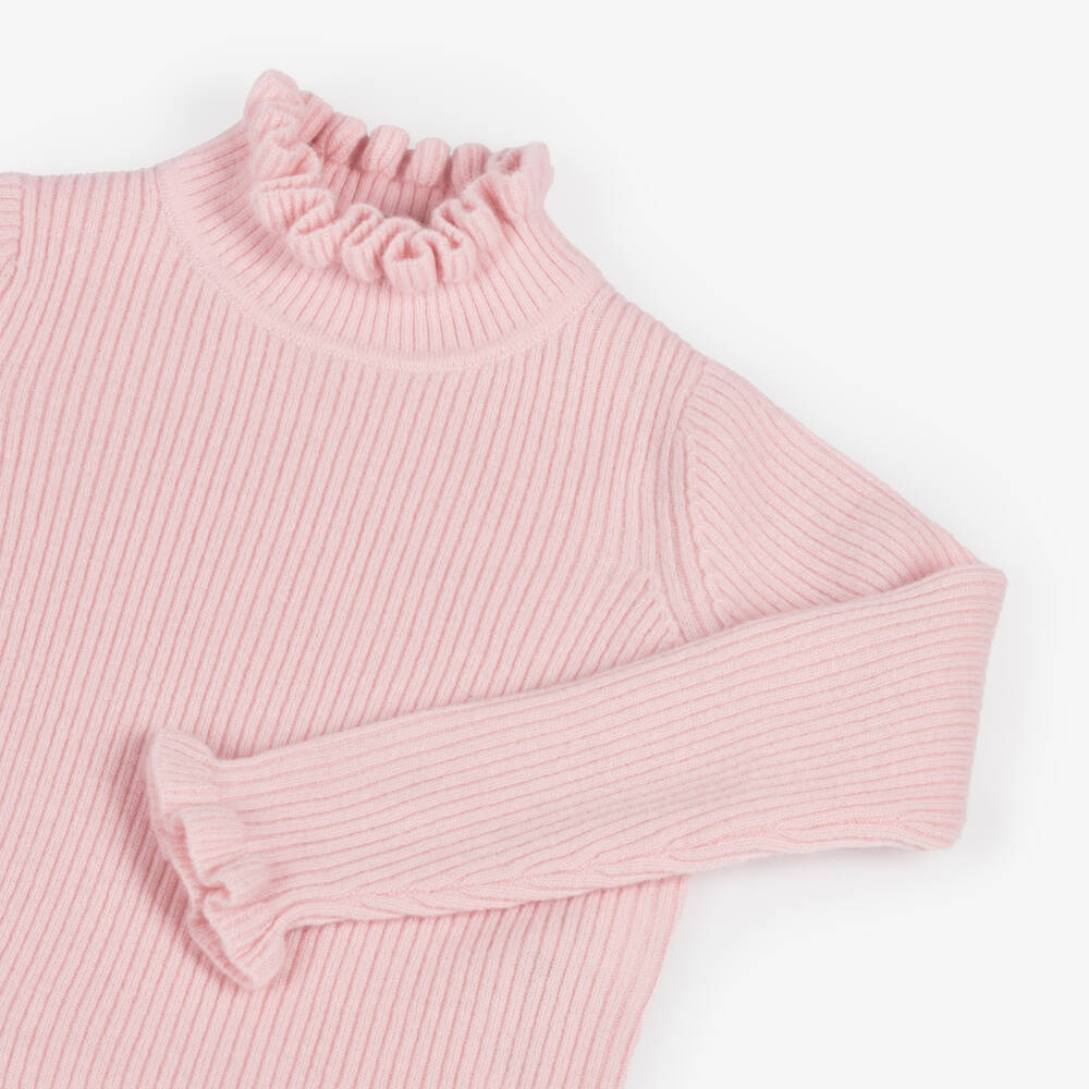 Il Gufo-Girls Pink Ruffled High Neck Jumper | Childrensalon Outlet