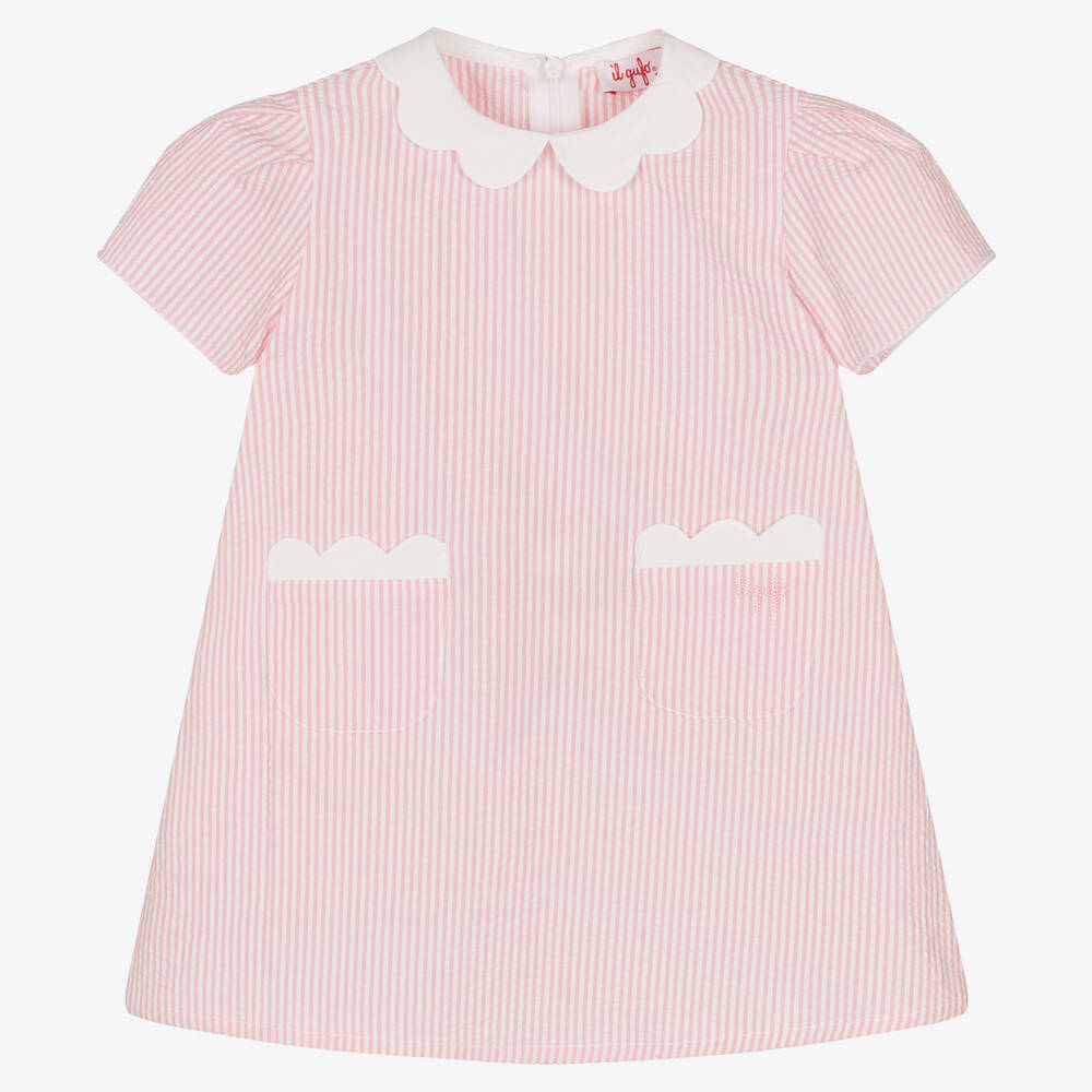 Il Gufo - Robe rose rayée en coton gaufré | Childrensalon