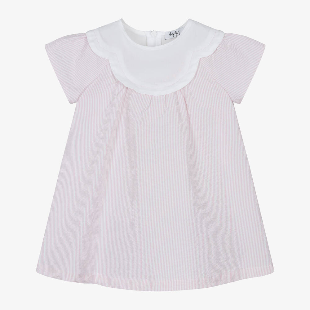 Il Gufo-Girls Pink Striped Cotton Dress | Childrensalon Outlet