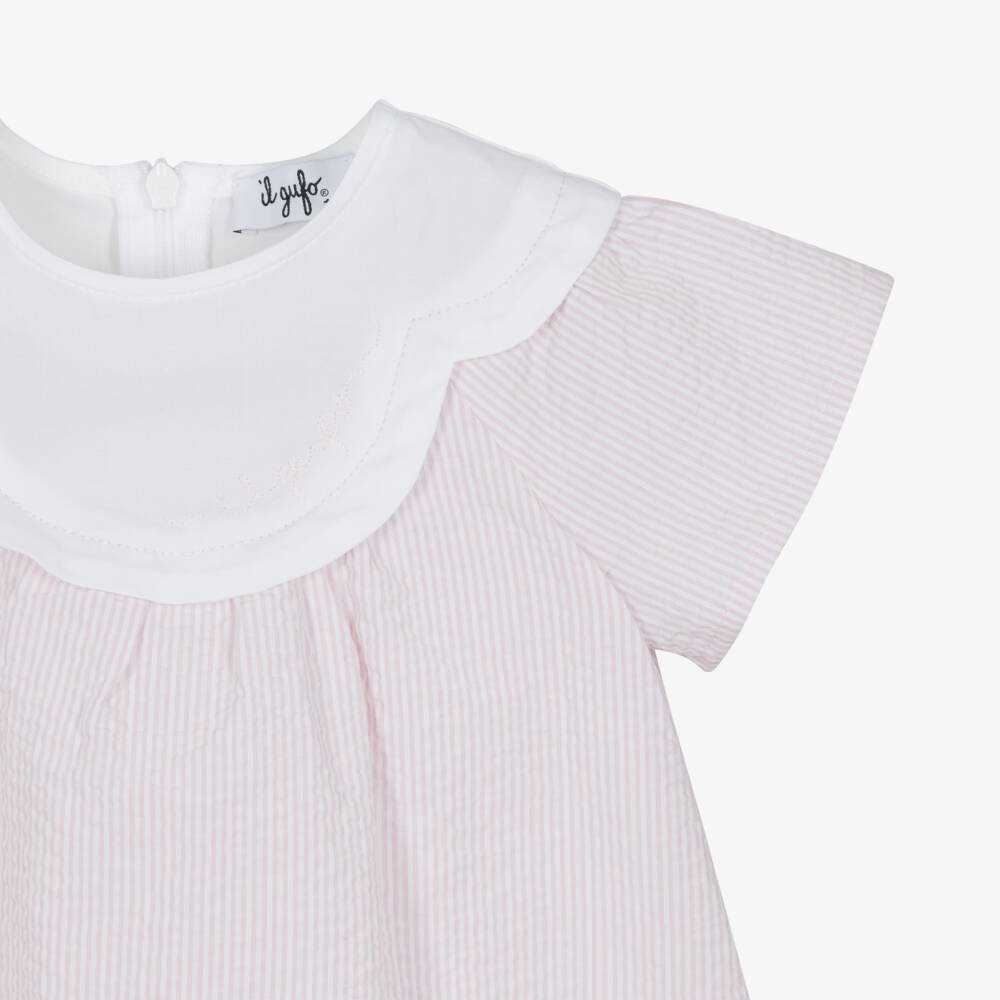 Il Gufo-Girls Pink Striped Cotton Dress | Childrensalon Outlet