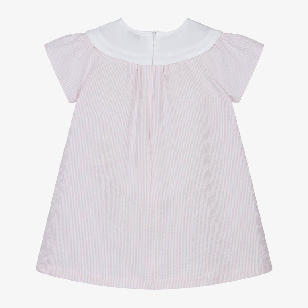 Il Gufo-Girls Pink Striped Cotton Dress | Childrensalon Outlet