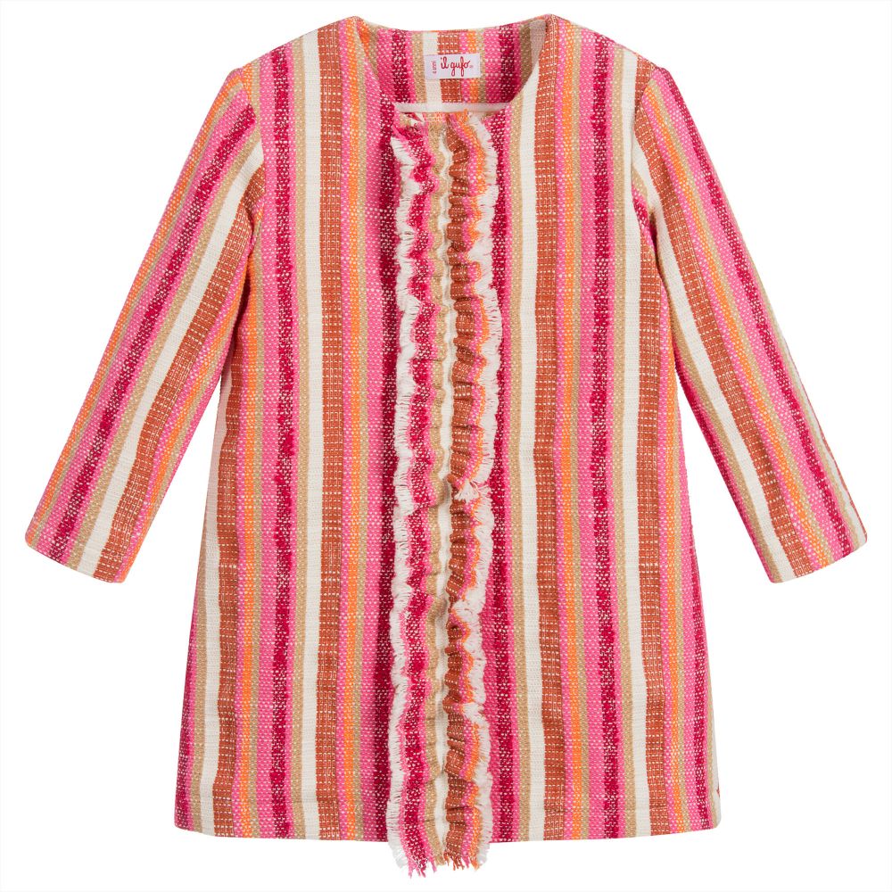 Il Gufo - Girls Pink Striped Ruffle Coat | Childrensalon