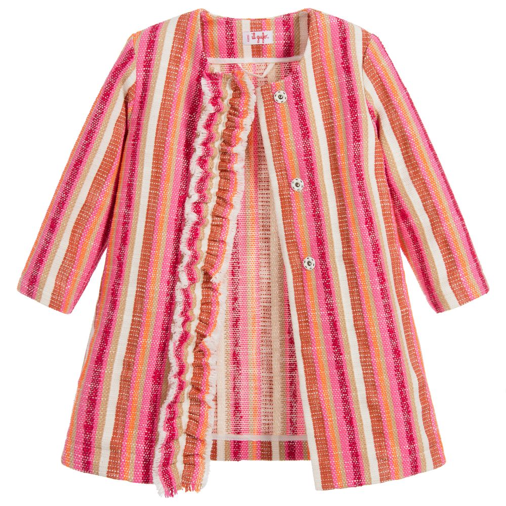 Il Gufo-Girls Pink Striped Ruffle Coat | Childrensalon Outlet