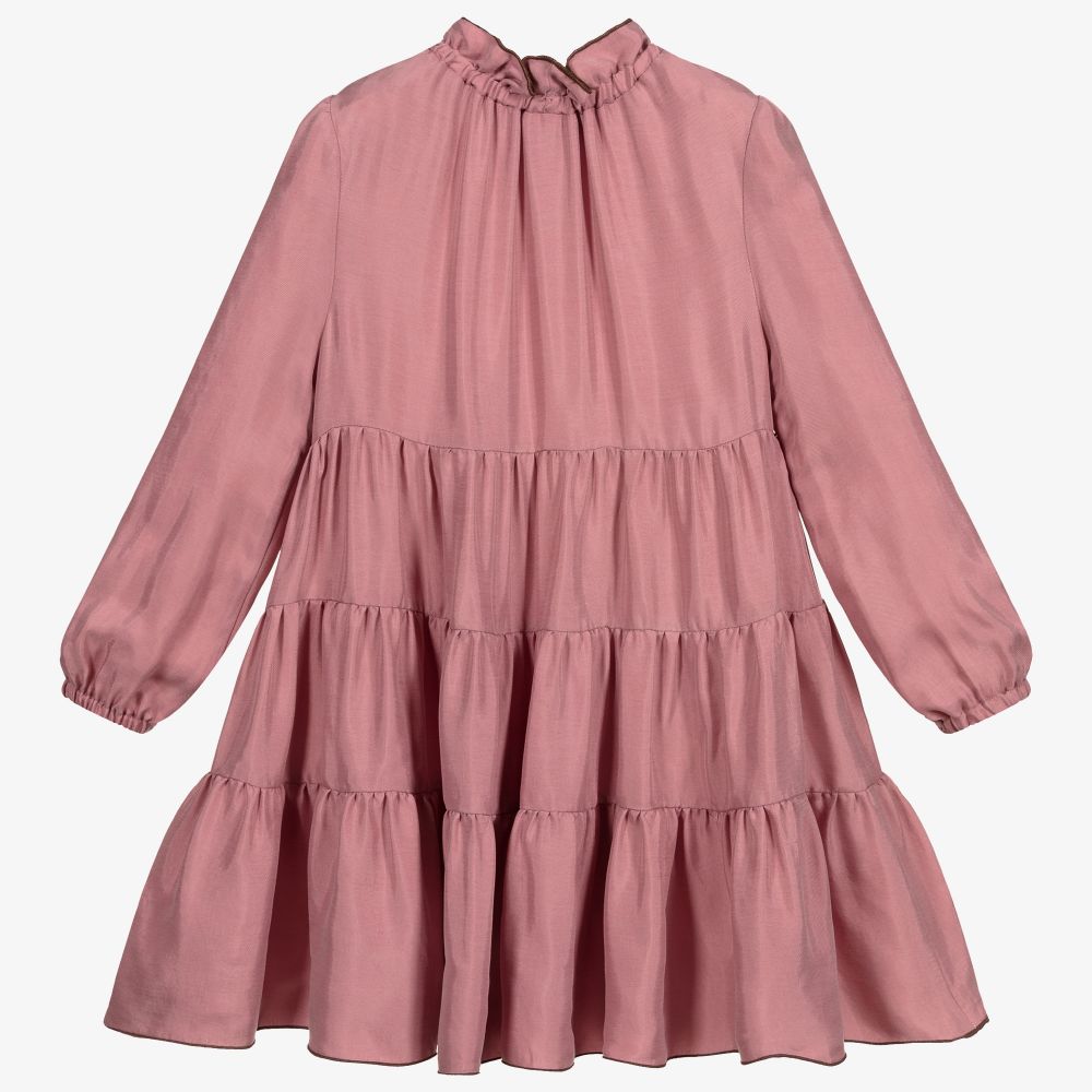 Il Gufo-فستان فيسكوز بطبقات لون زهري | Childrensalon Outlet