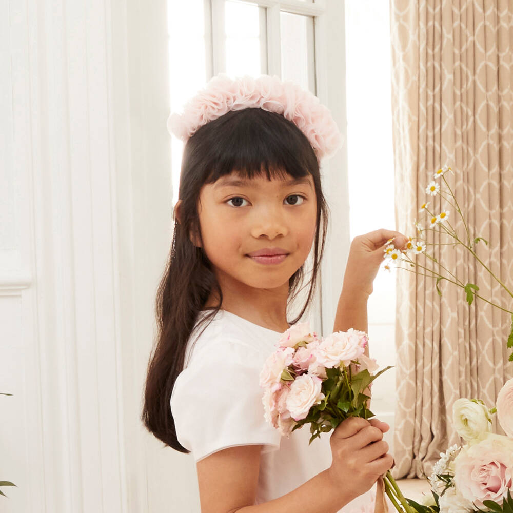 Il Gufo-Girls Pink Tulle Flowers Hairband | Childrensalon Outlet