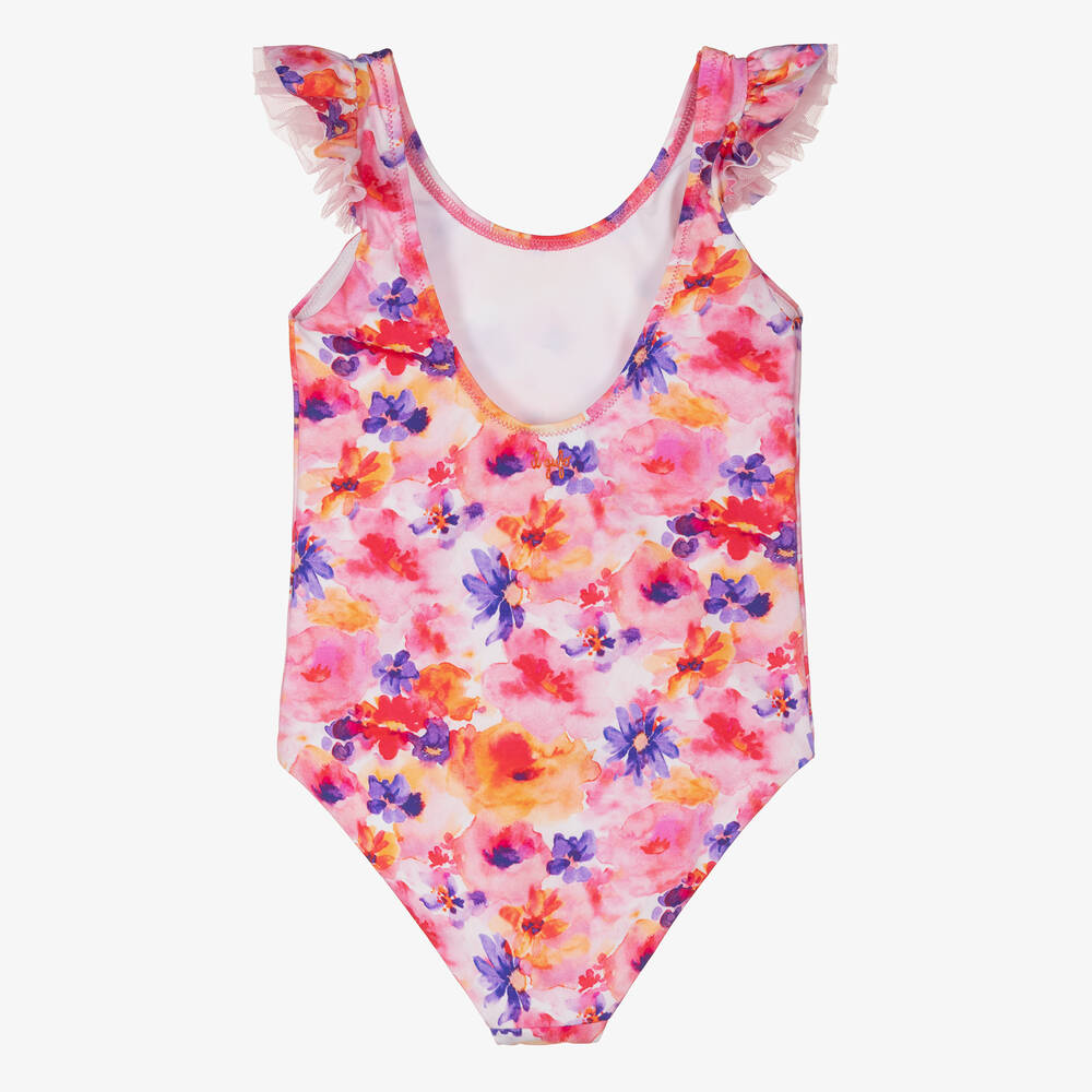 Il Gufo-Girls Pink Watercolour Floral Swimsuit  | Childrensalon Outlet