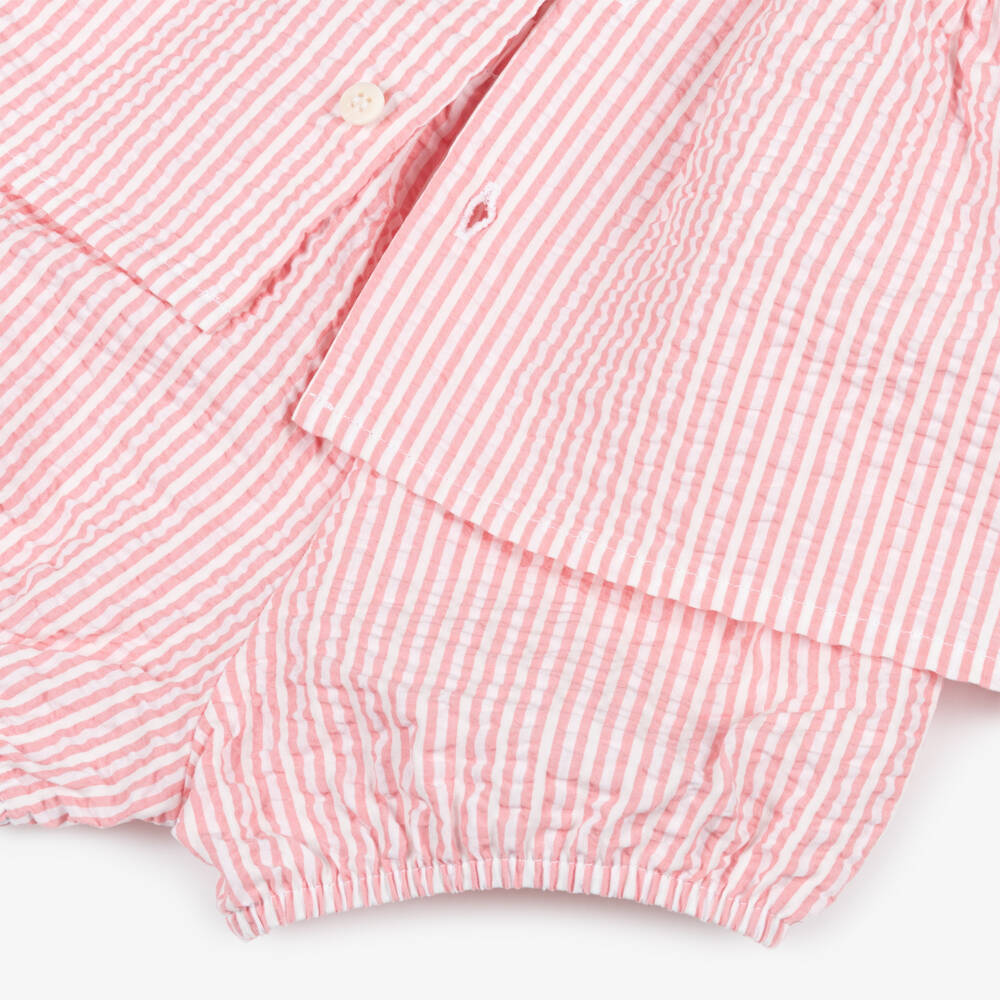 Il Gufo-طقم شورت مخطط بالوردي والأبيض للبنات | Childrensalon Outlet