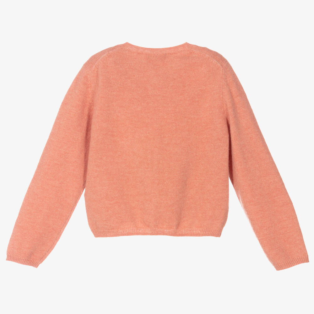 Il Gufo-كارديغان صوف مارينو محبوك لون زهري للبنات | Childrensalon Outlet