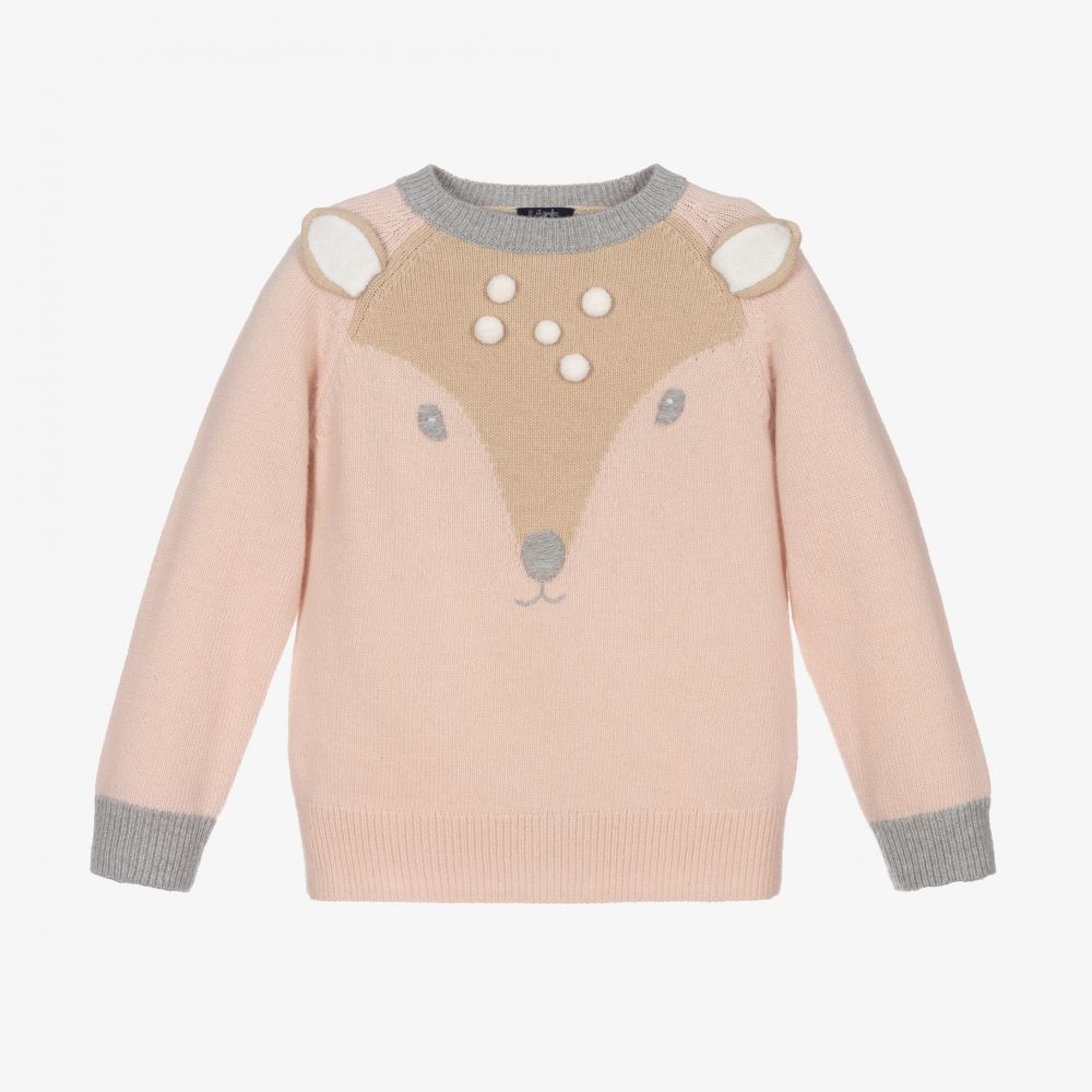 Il Gufo - Розовый шерстяной свитер с оленем для девочек | Childrensalon