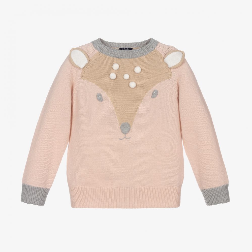 Il Gufo-Розовый шерстяной свитер с оленем для девочек | Childrensalon Outlet