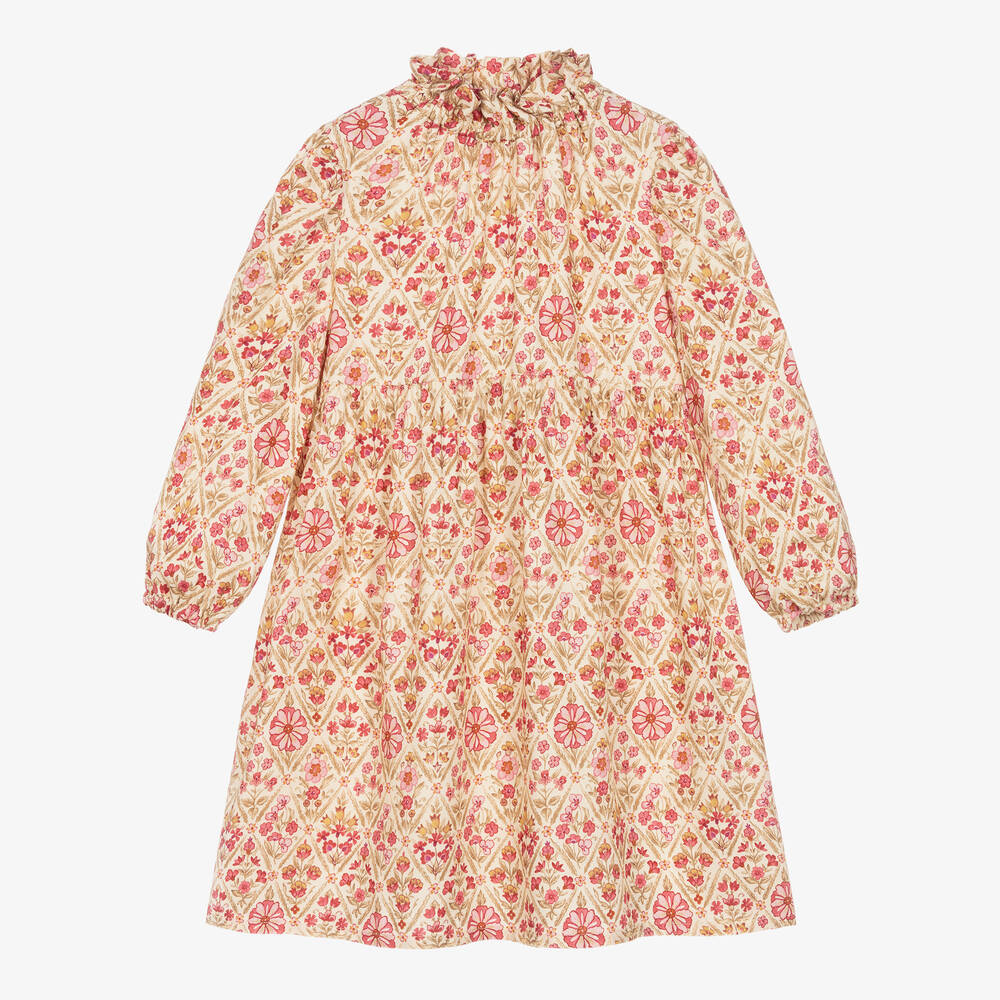 Il Gufo - Розово-желтое платье из твилла в цветочек | Childrensalon