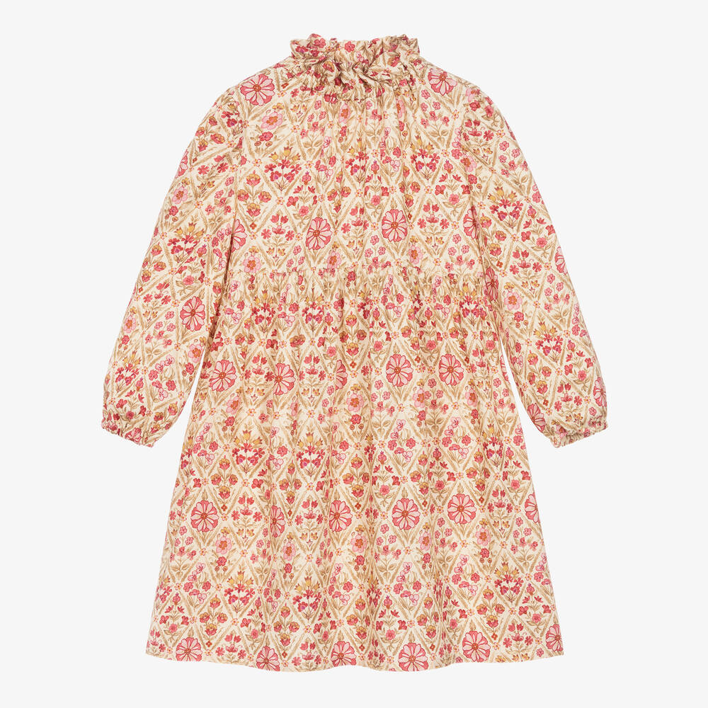 Il Gufo - Robe sergé rose et jaune à fleurs | Childrensalon