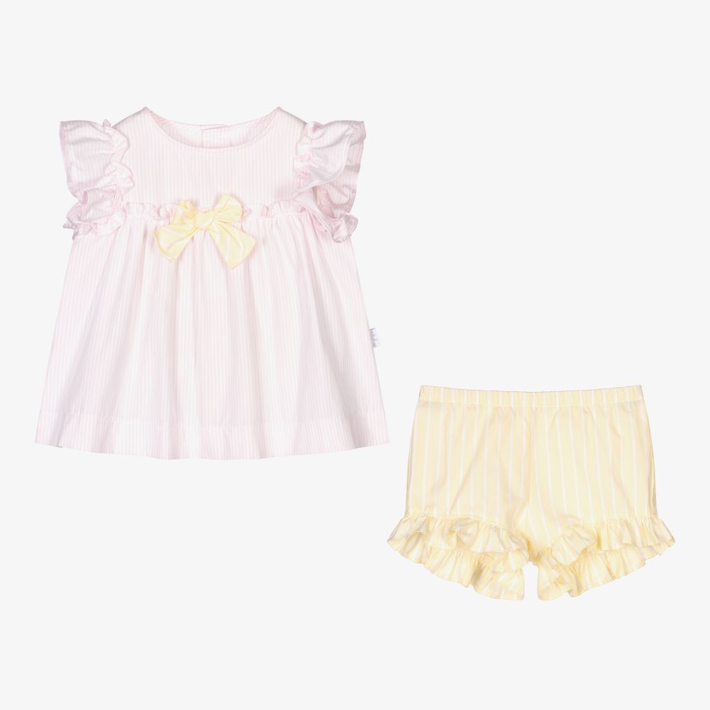 Il Gufo-طقم شورت أطفال بناتي قطن لون زهري وأصفر | Childrensalon Outlet