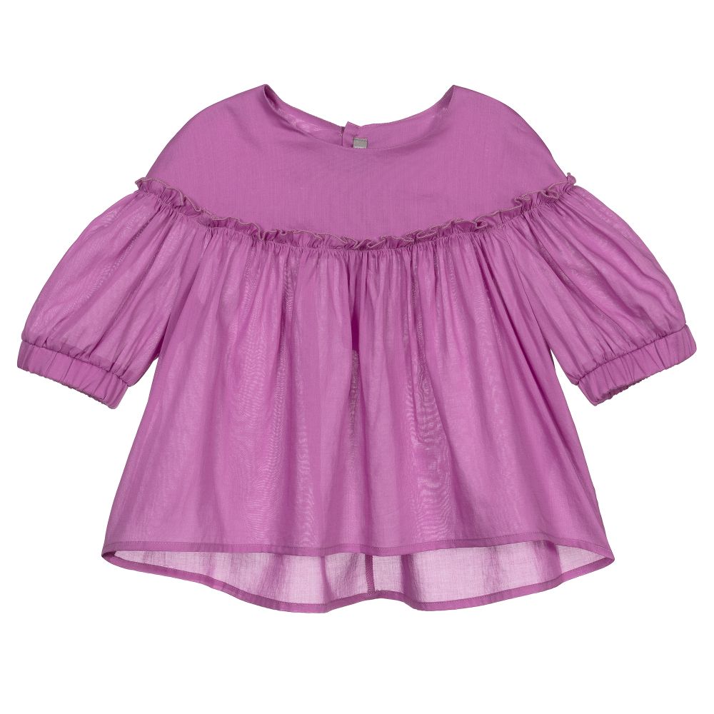 Il Gufo - Girls Purple Cotton Blouse | Childrensalon