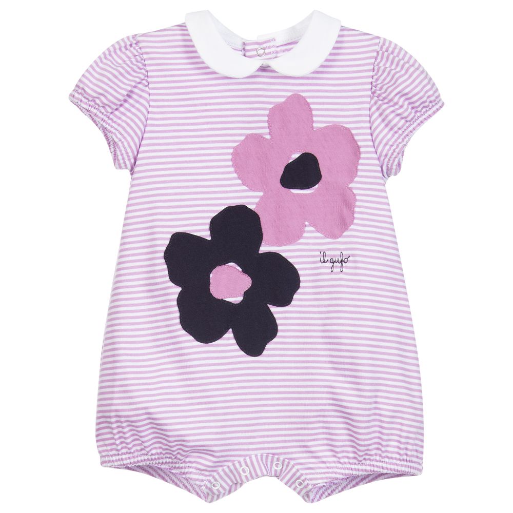 Il Gufo - Violetter Kurzstrampler mit Blumen (M) | Childrensalon