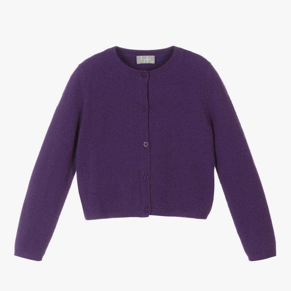 Il Gufo - Girls Purple Wool Cardigan | Childrensalon