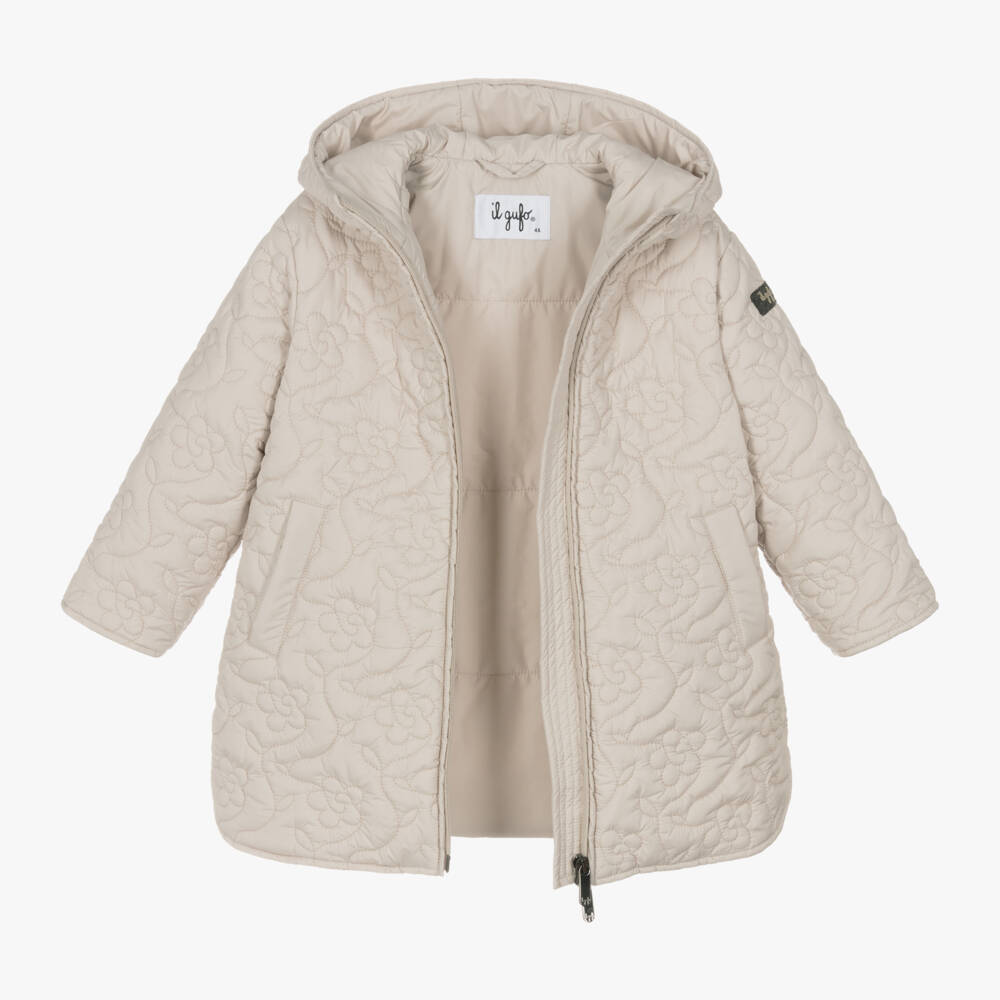 Il Gufo-Girls Quilted Beige Hooded Jacket | Childrensalon Outlet