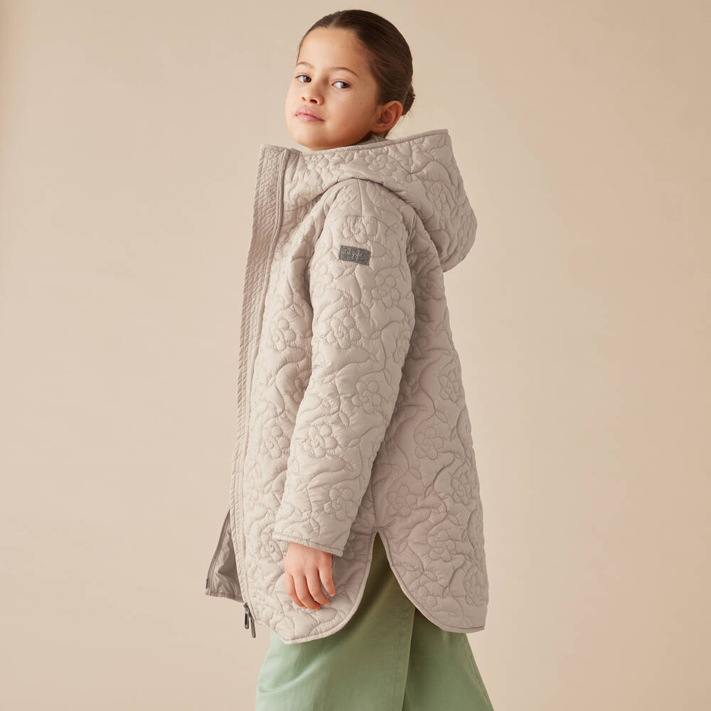 Il Gufo-Girls Quilted Beige Hooded Jacket | Childrensalon Outlet
