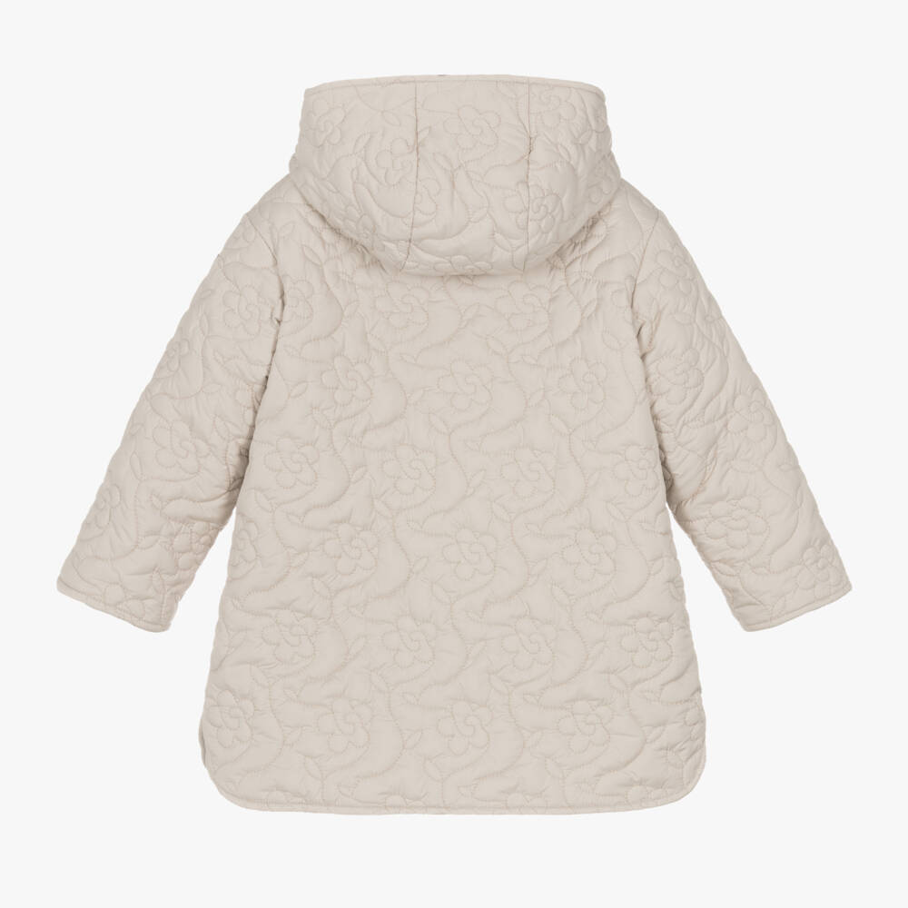 Il Gufo-Girls Quilted Beige Hooded Jacket | Childrensalon Outlet