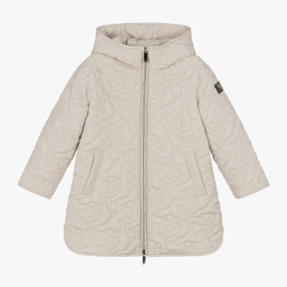 Il Gufo-Girls Quilted Beige Hooded Jacket | Childrensalon Outlet