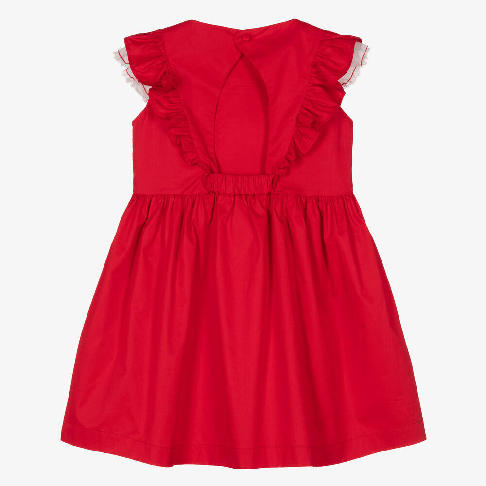 Il Gufo-Girls Red Cotton Ruffle Dress | Childrensalon Outlet