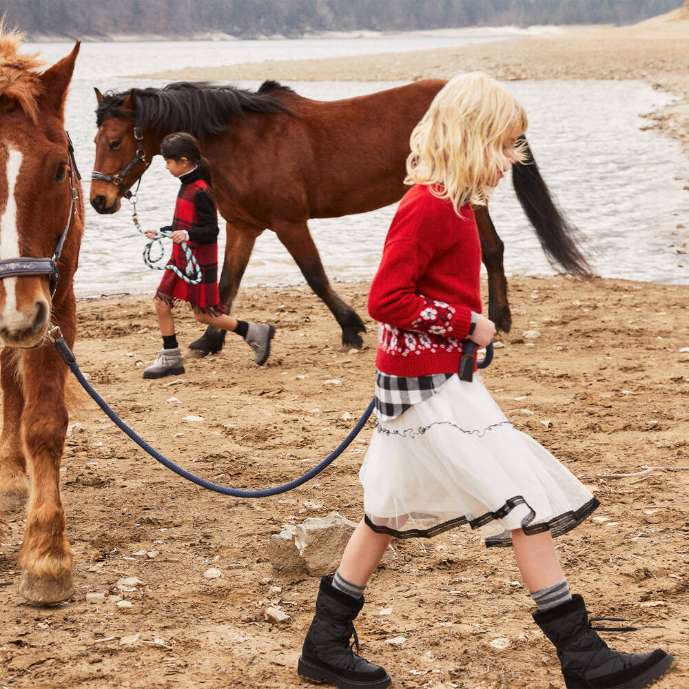 Il Gufo-Girls Red Flower Fair Isle Wool Sweater | Childrensalon Outlet