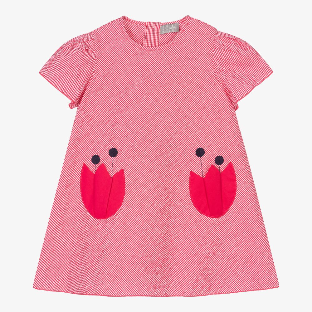Il Gufo - Красное платье в клетку с тюльпаном для девочек | Childrensalon