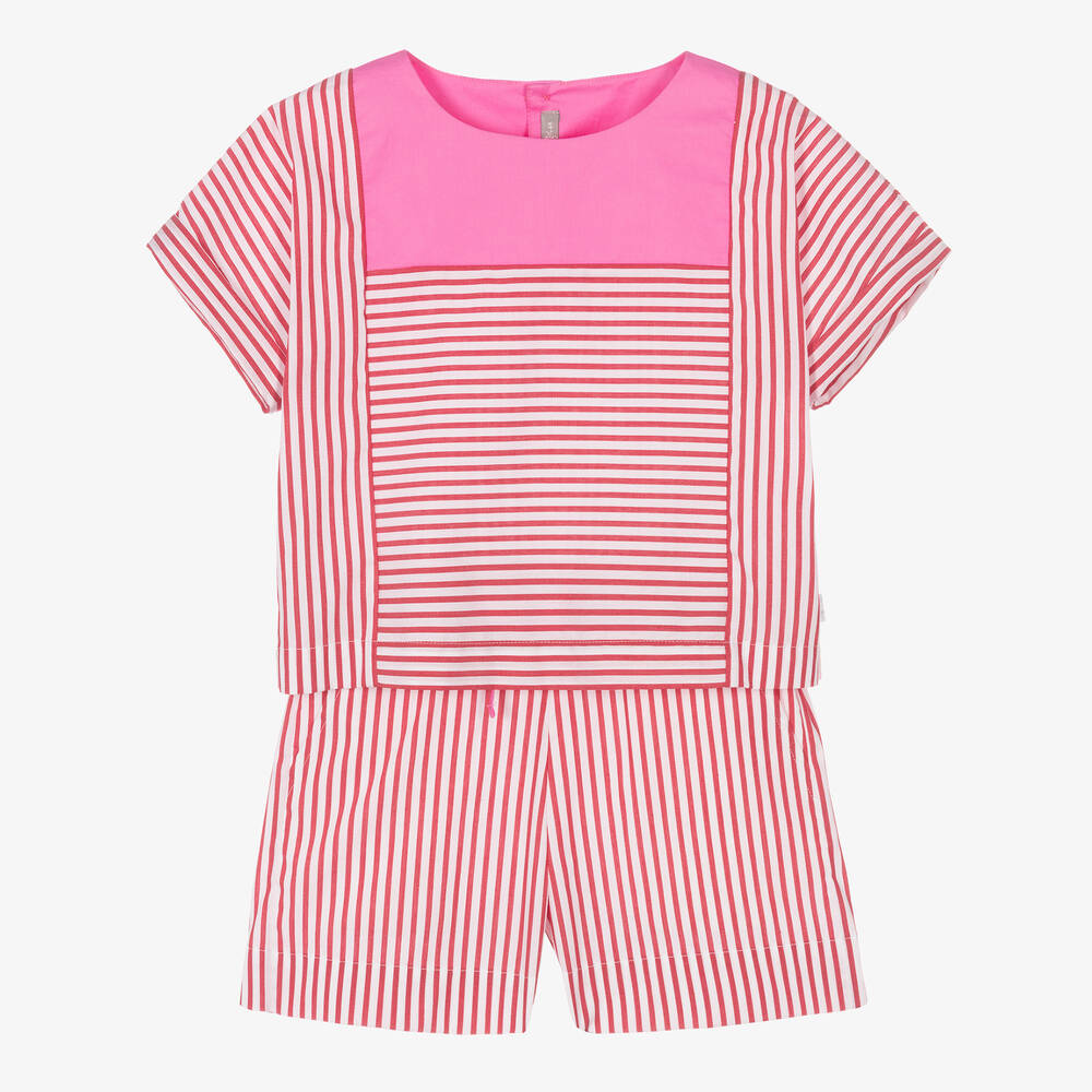 Il Gufo - Girls Red & Pink Cotton Shorts Set | Childrensalon
