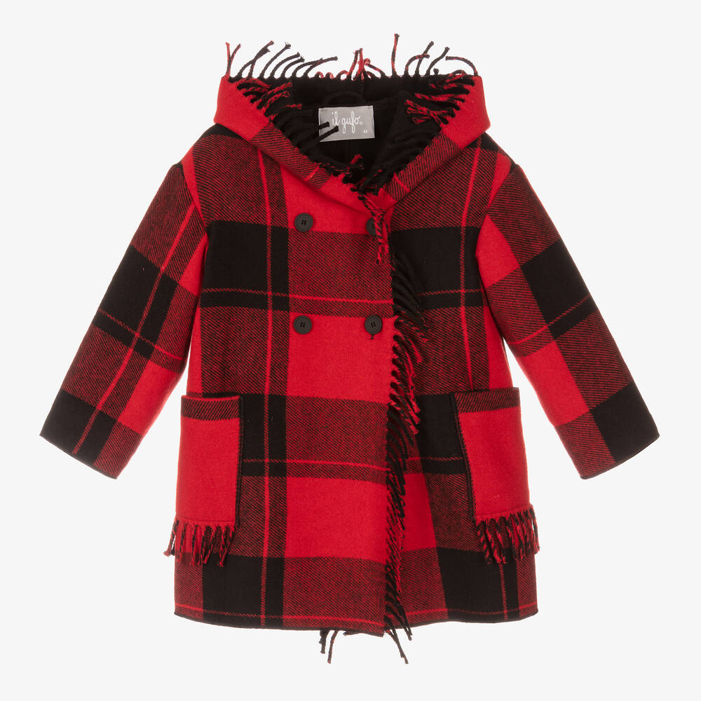 Il Gufo - Girls Red Tartan Check Wool Coat | Childrensalon