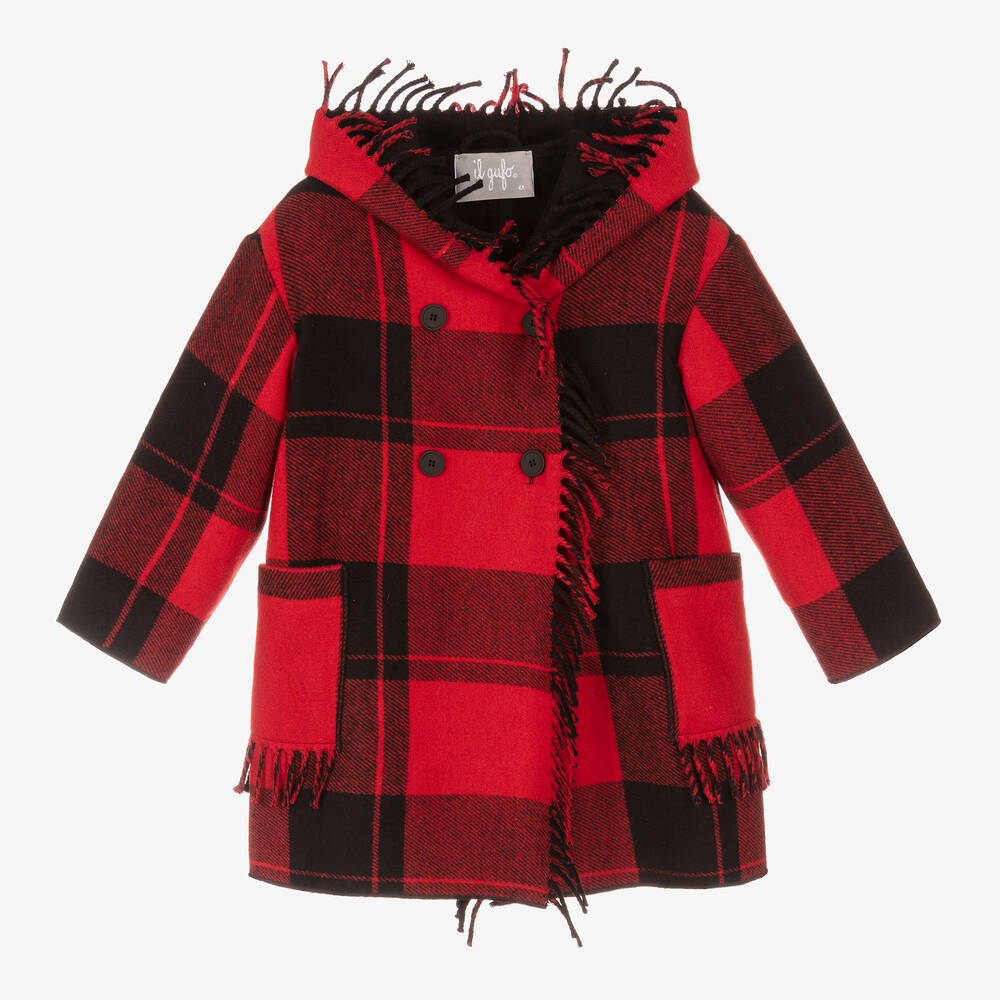 Manteau rouge a carreaux en laine