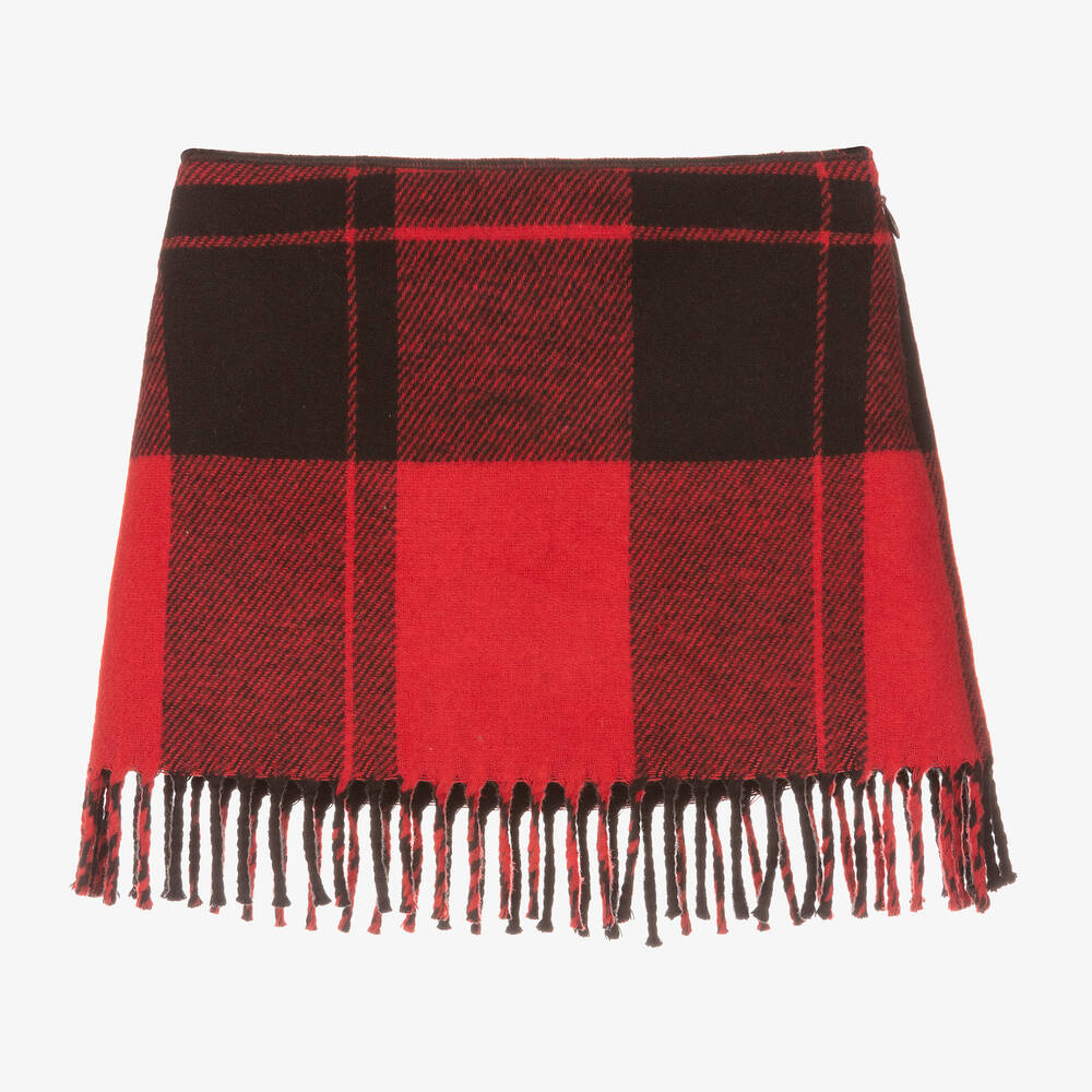 Il Gufo - Girls Red Tartan Check Wool Skirt | Childrensalon